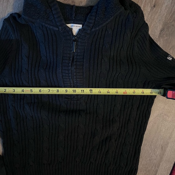 DKNY | BLACK 1/2 ZIP PULLOVER LONG WIDE SLEEVE HOODED SWEATER LARGE - Picture 7 of 7